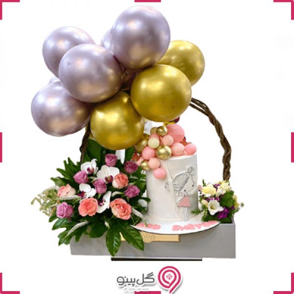 سبد گل سوپرایزی با کیک g-bo-gma-352