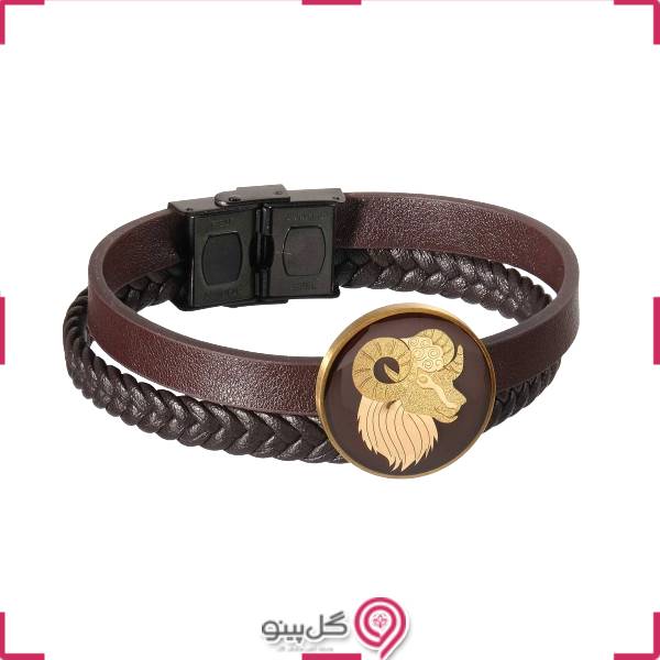 دستبند مردانه چرم ماه تولد با ورق طلا g-g-giu-151