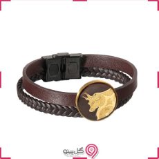 دستبند مردانه چرم ماه تولد با ورق طلا g-g-giu-151