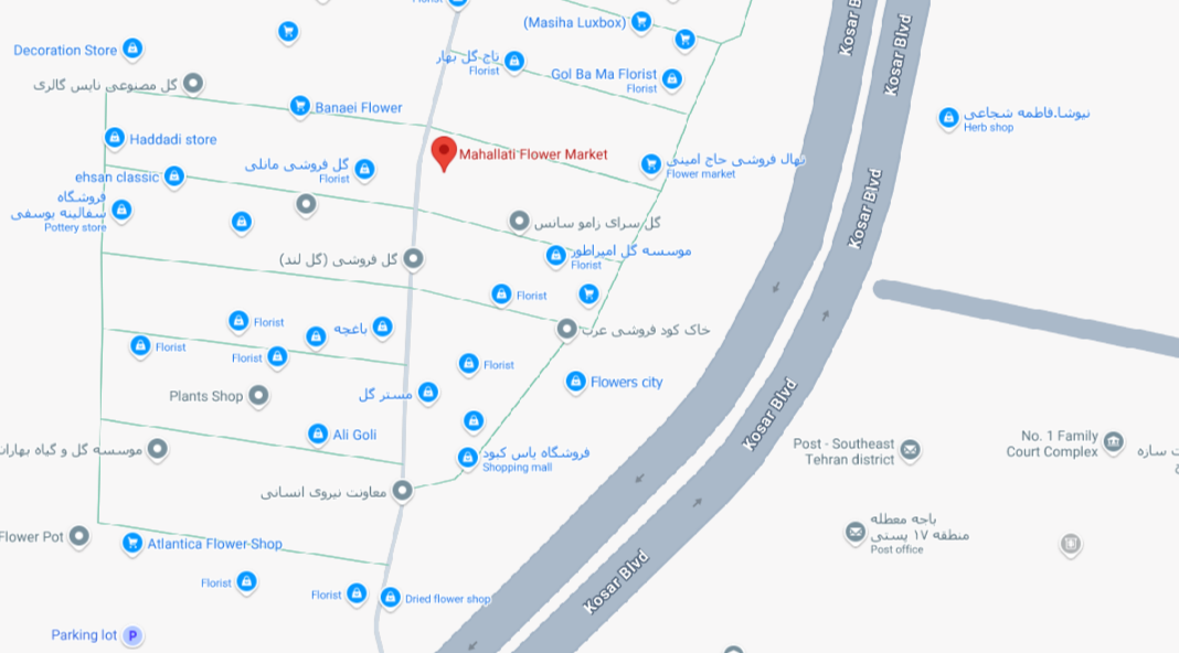 لوکیشن بازار گل محلاتی- گل پینو