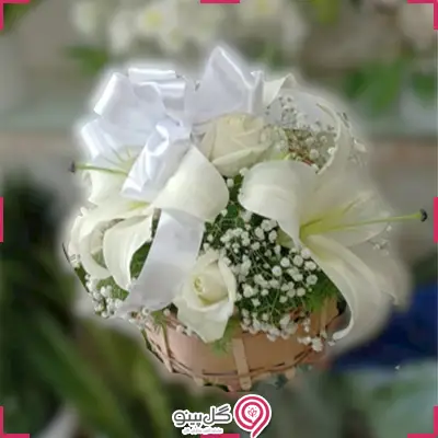 خرید سبد گل رز و لیلیوم سفید g-ba-203-2